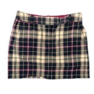 Tommy Hilfiger Y2K Plaid Mini Skirt Size 6 Cotton Blend Beige & Red Casual We